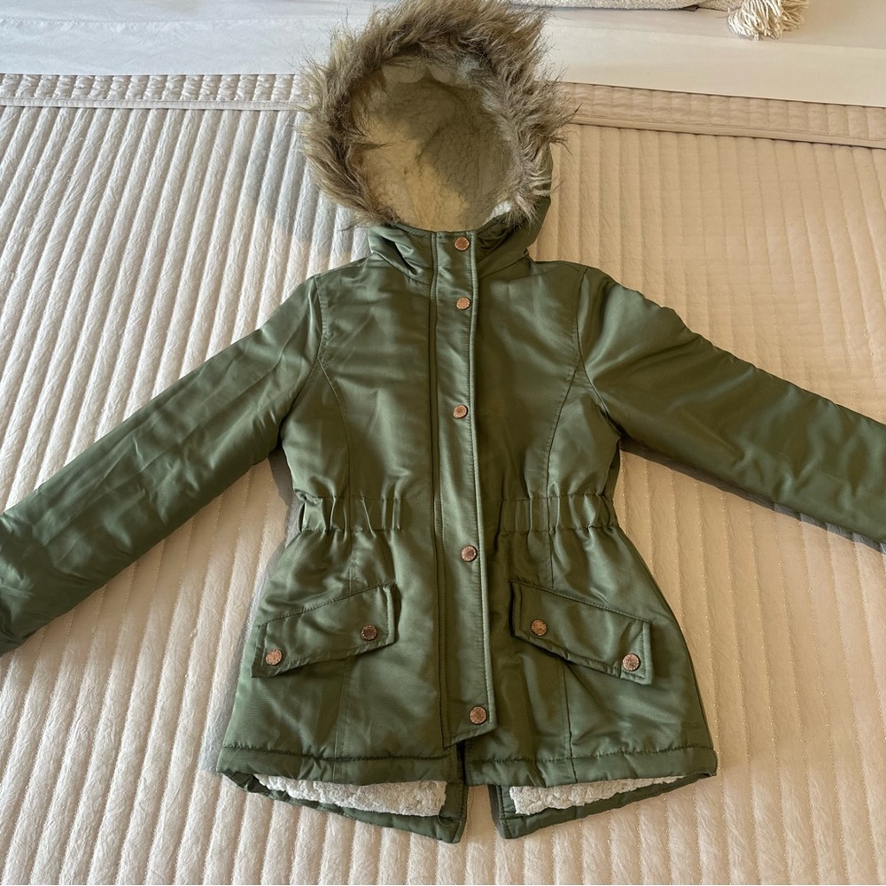 Kids Olive Green Hooded Jacket